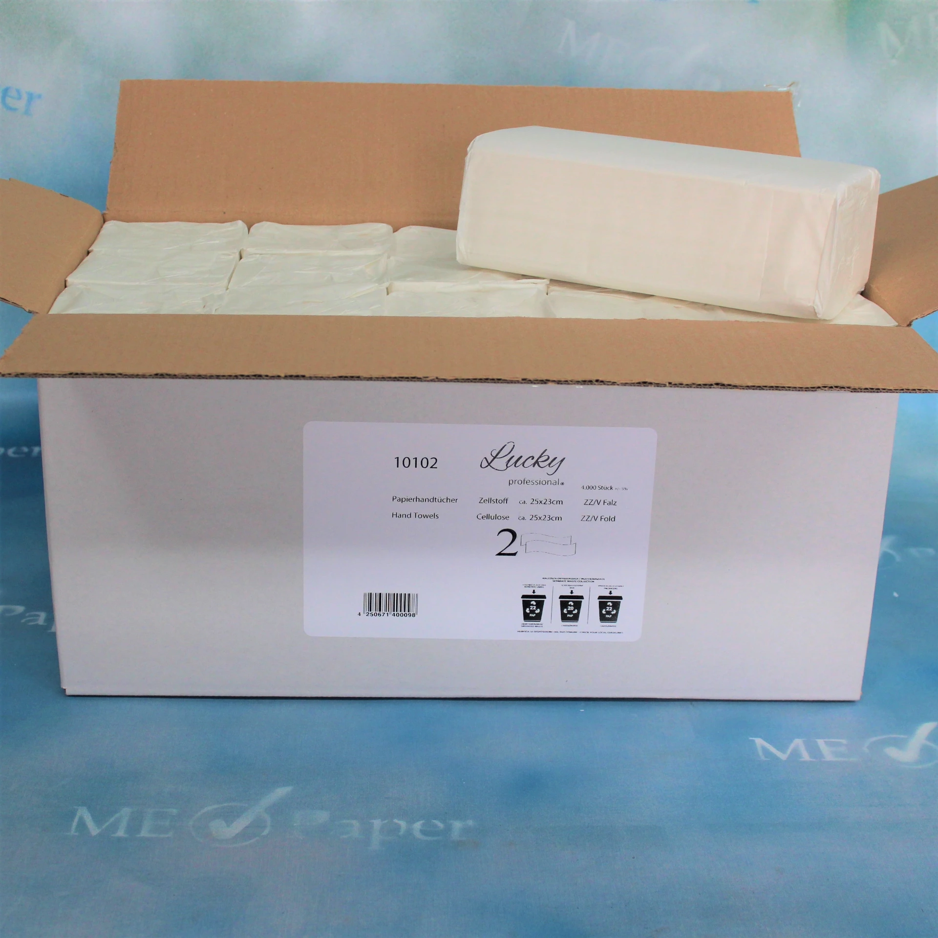 Papierhandtücher, 2-lagig, compact, 25x22 cm, ZZ/V-Falz, Zellstoff, 4000 Blatt pro Karton