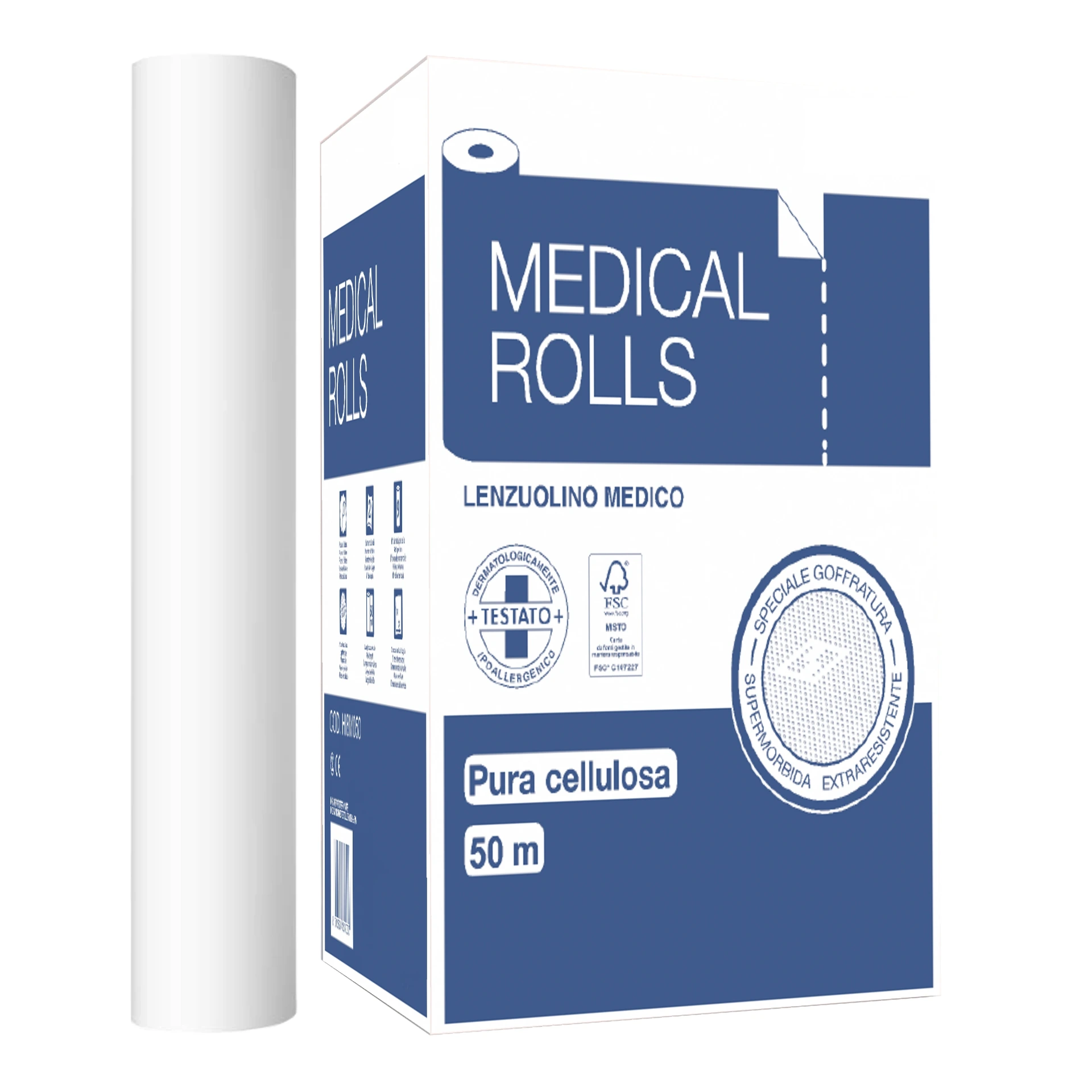 [14101] Ärzte-/Abdeckrollen 2-lagig, 50cm breit, 37cm Abriss, 50 m, Zellstoff weiß, 9 Rollen/Karton