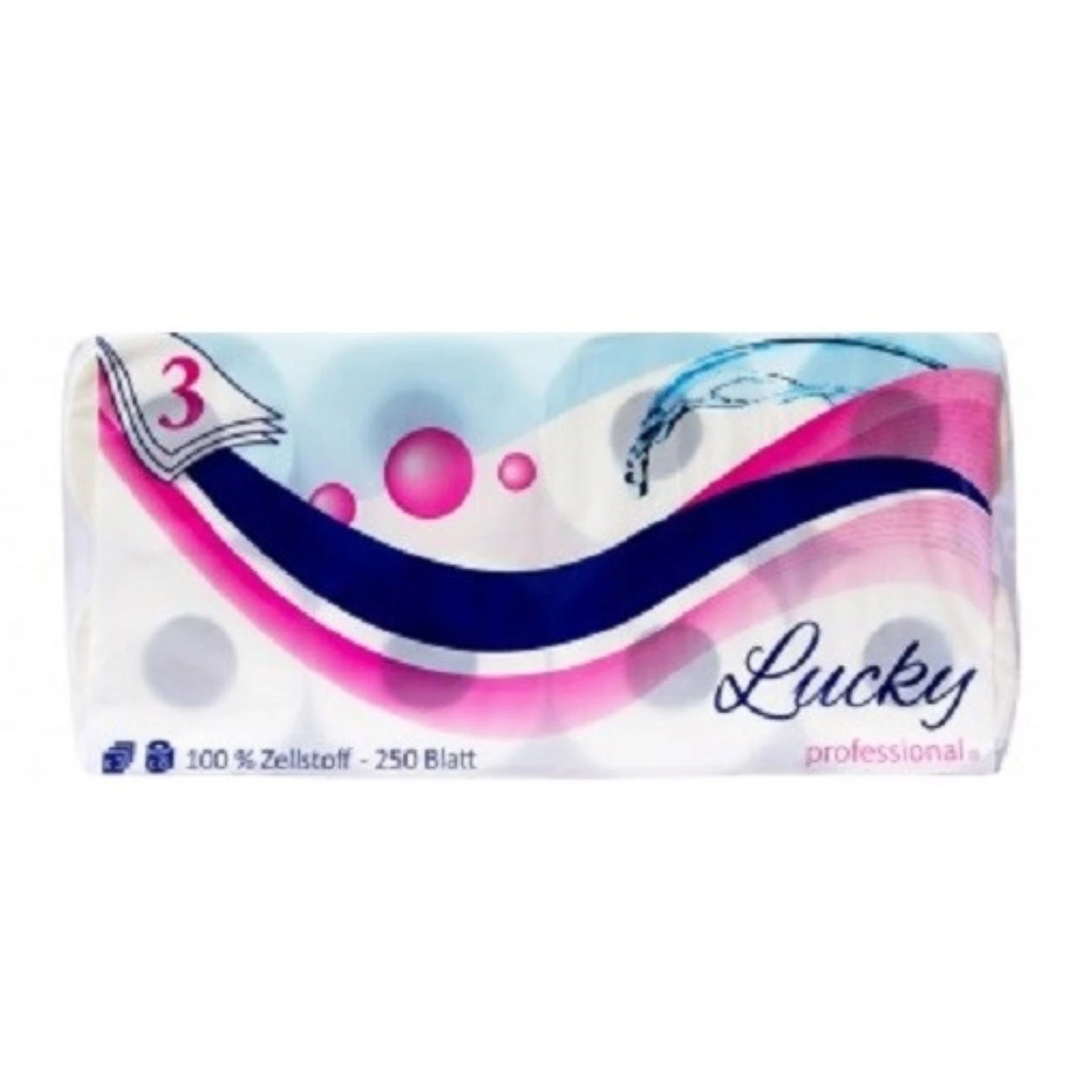 [20107] Toilettenpapier Lucky, 3-lagig, 250 Blatt, Zellstoff, weiß, 8x8 Rollen pro Pack