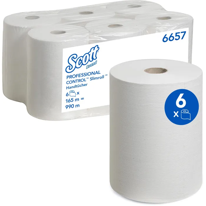 [6657] 6657 Handtuchrollen KIMBERLY CLARK Scott Systemrollen Slim 40% Recyclingpapier 1-lagig weiß