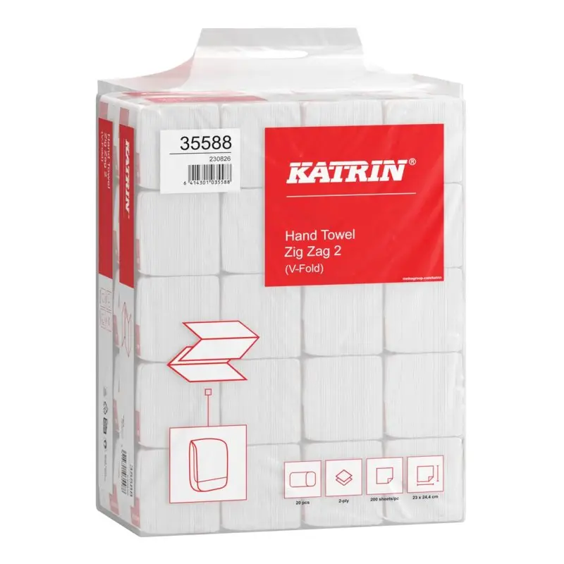 [35588] 35588 KATRIN Handypack, Recycling, 2-lagig, weiss, ZZ/V-Falz, EU-Ecolabe 24,4 x 23 cm, VPE: 20 x 200 Blatt (4000 Blatt)l