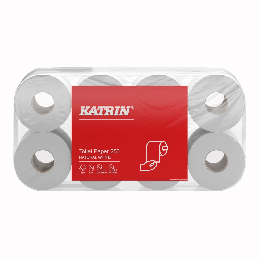 [105830] 105830 Lager KATRIN Plus Toilettenpapier, 3-lagig Hochkomfortabel, weiß, 250 Blatt/Rolle, dermatologisch getestet, EU-Ecolabel, PEFC Umweltsiegel, VPE: 8 x 8 Rollen = 64 Rollen